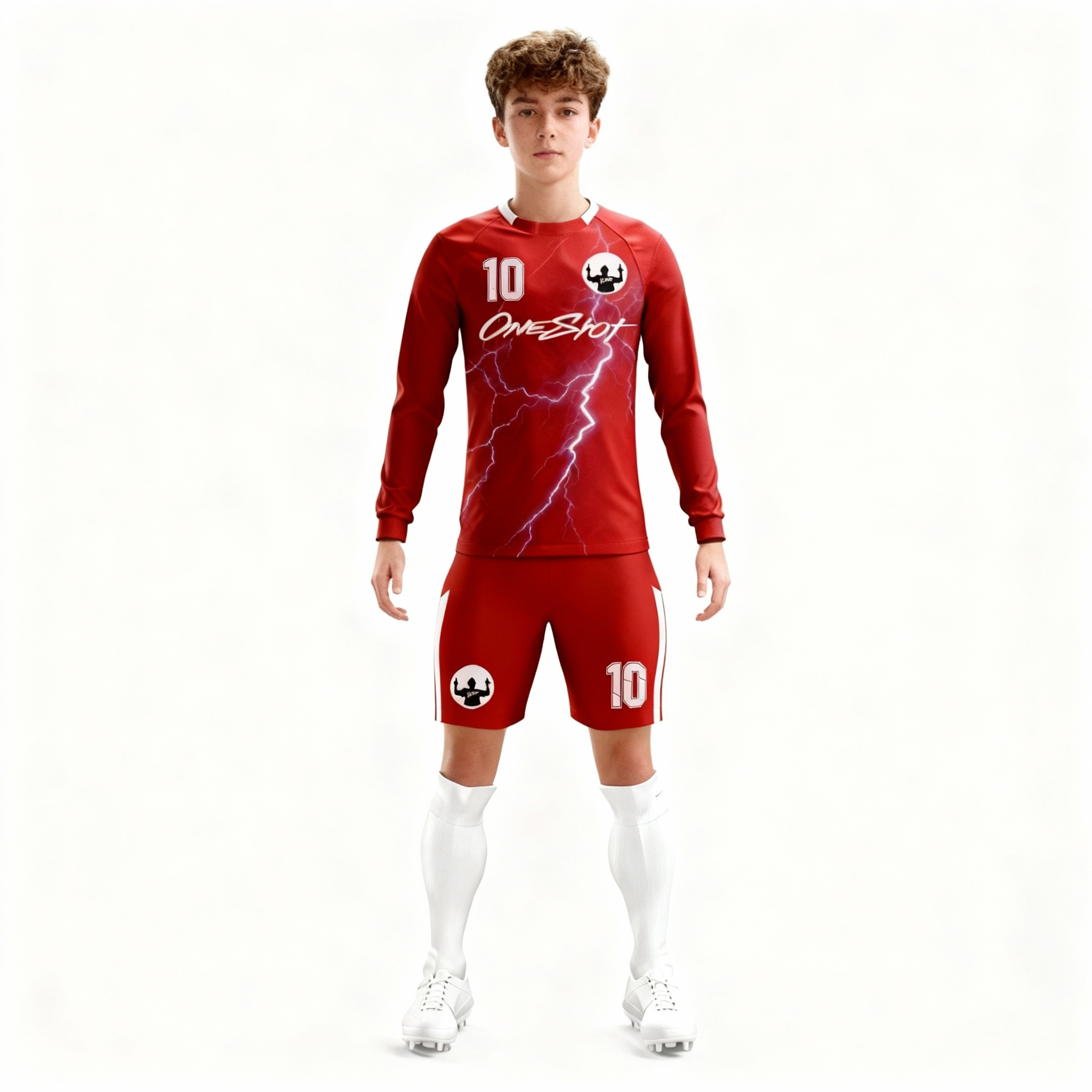 Youth Long Sleeve Jersey：Red Lightning