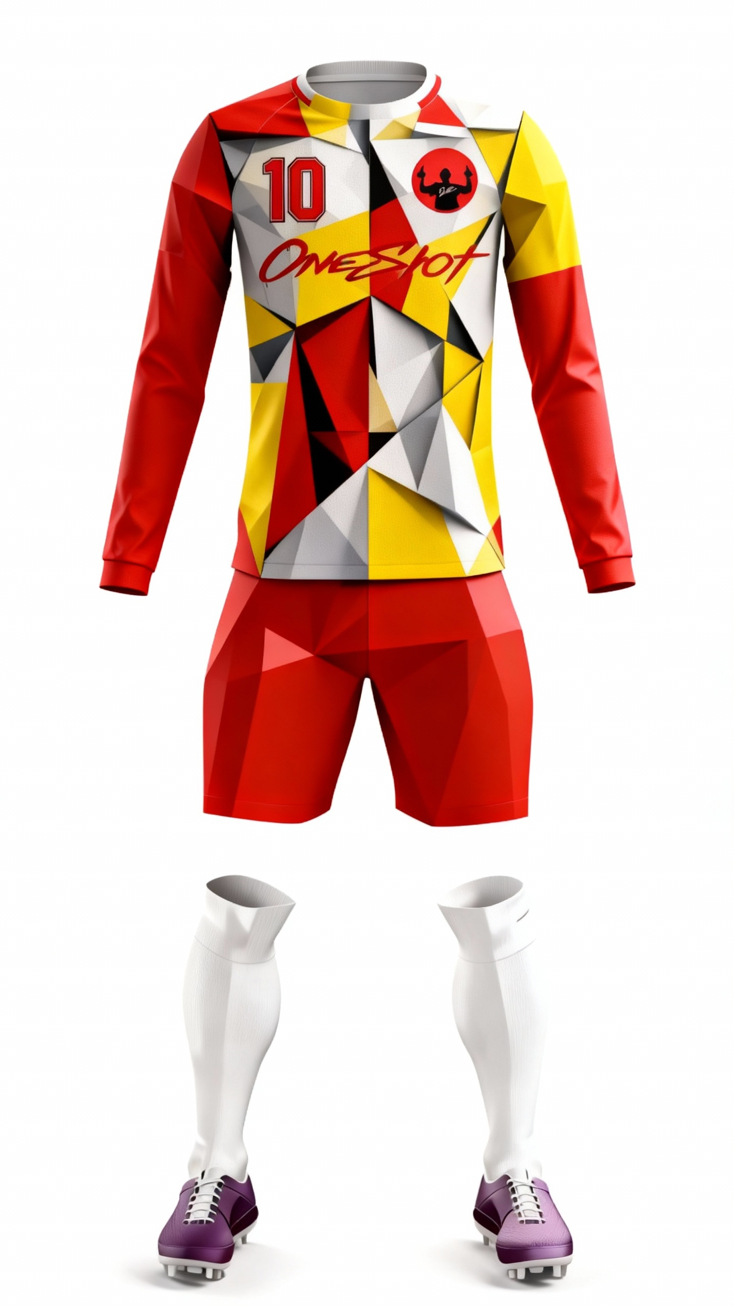 Youth Long Sleeve Jersey：Red Gold Geometry