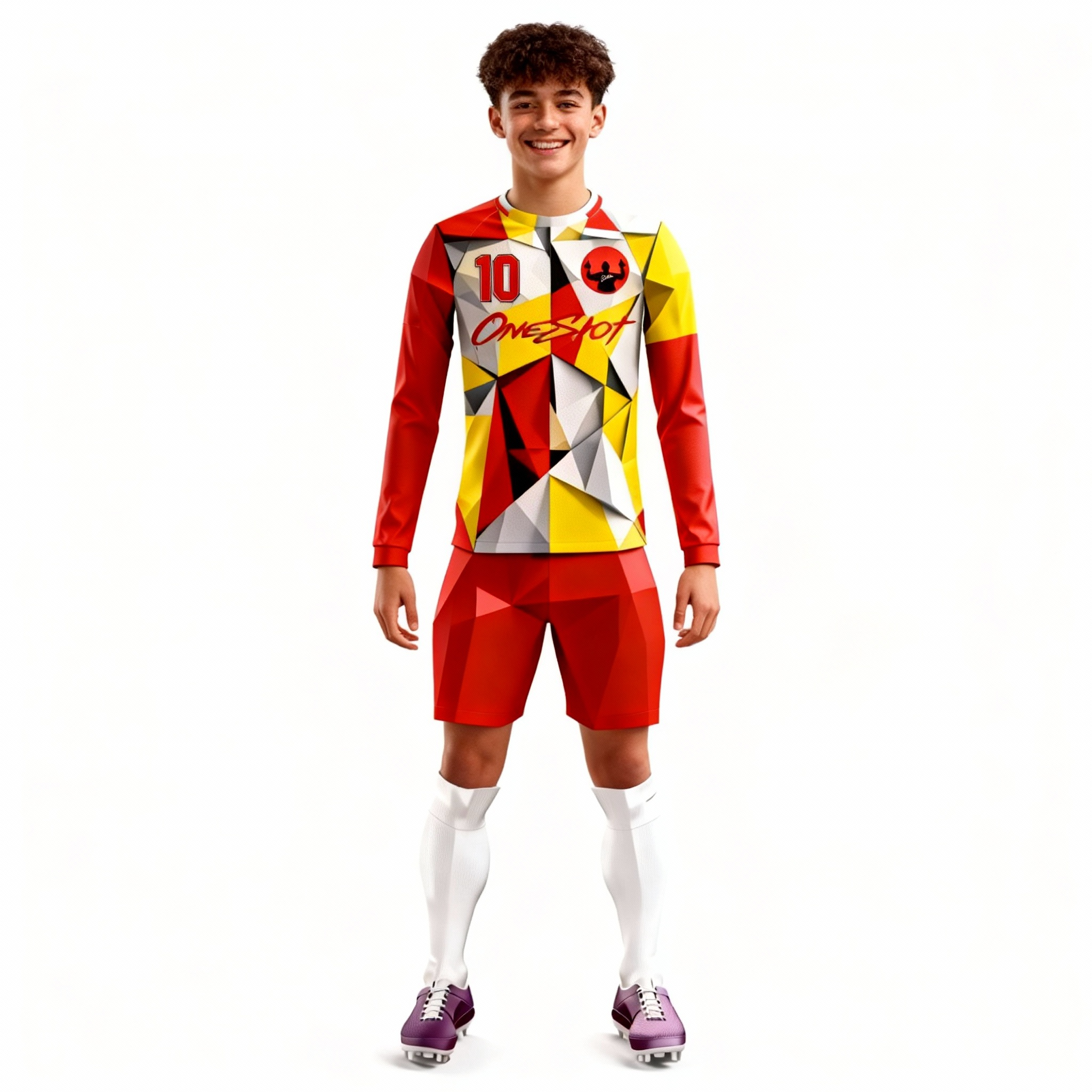 Youth Long Sleeve Jersey：Red Gold Geometry