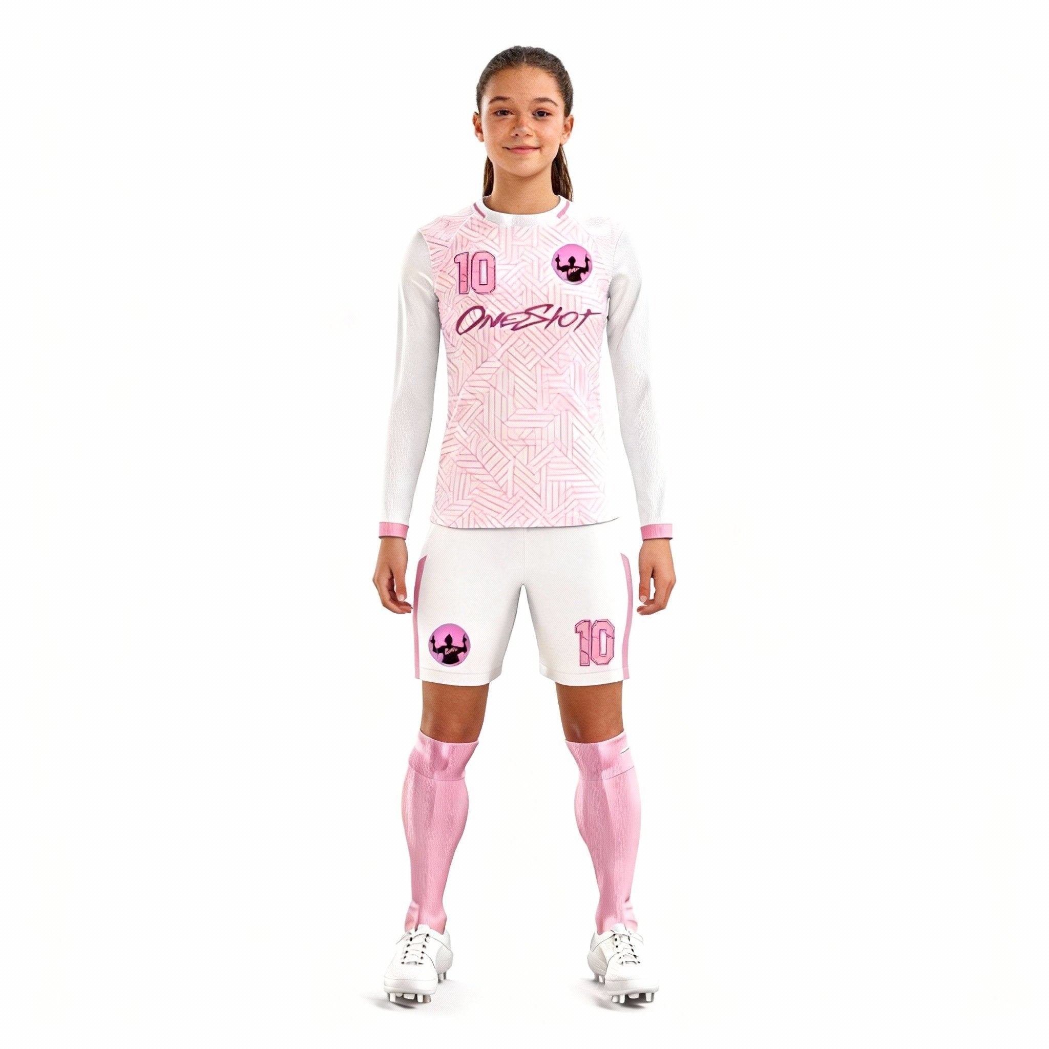 Youth Long Sleeve Jersey：Pink Threads & White Weaves
